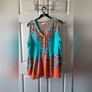 Rose & Olive Teal and Orange Floral Top